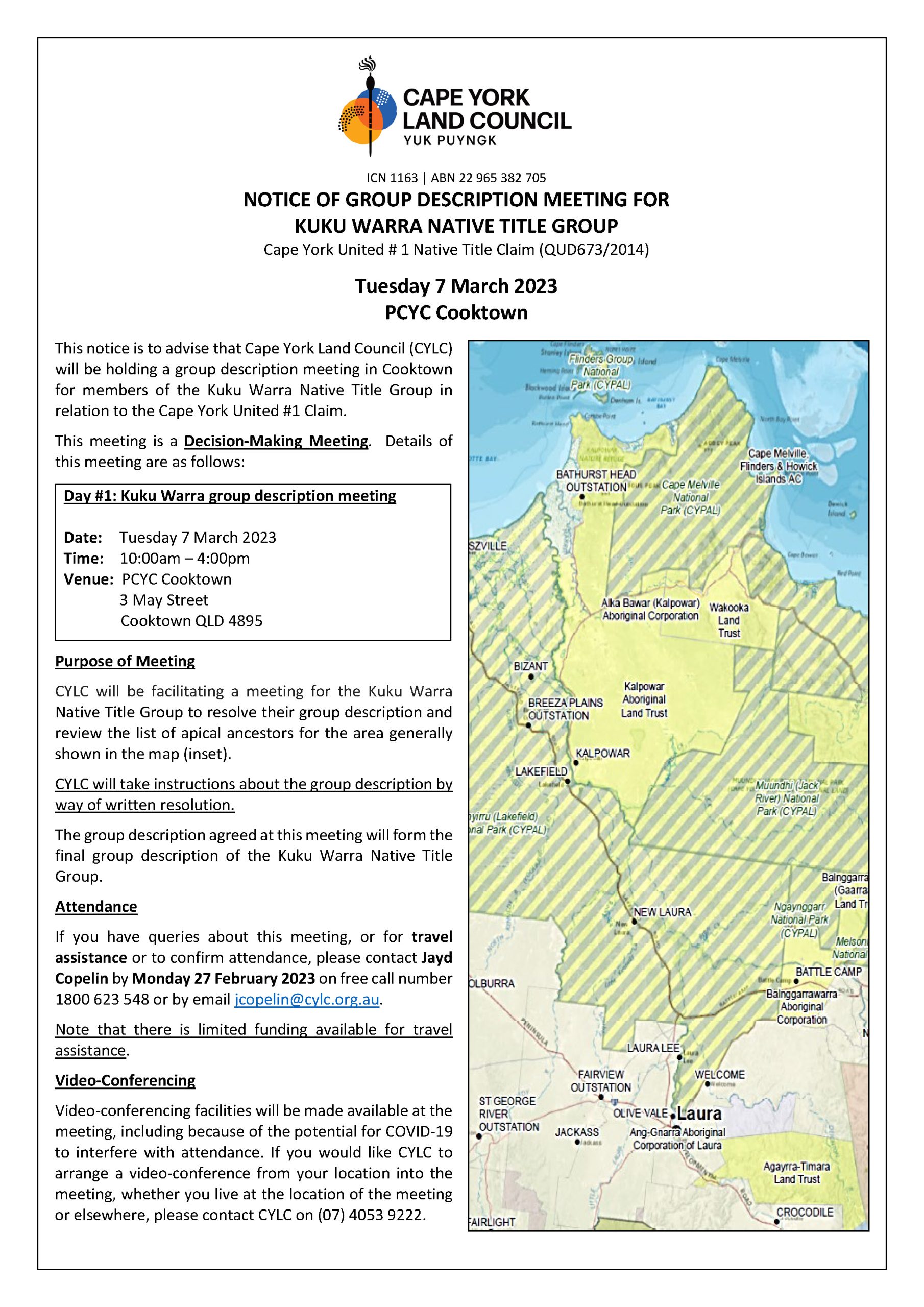 NOTICE OF GROUP DESCRIPTION MEETING FOR KUKU WARRA NATIVE TITLE GROUP